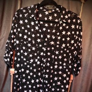 Star Patterned Sleeveless Button Down
